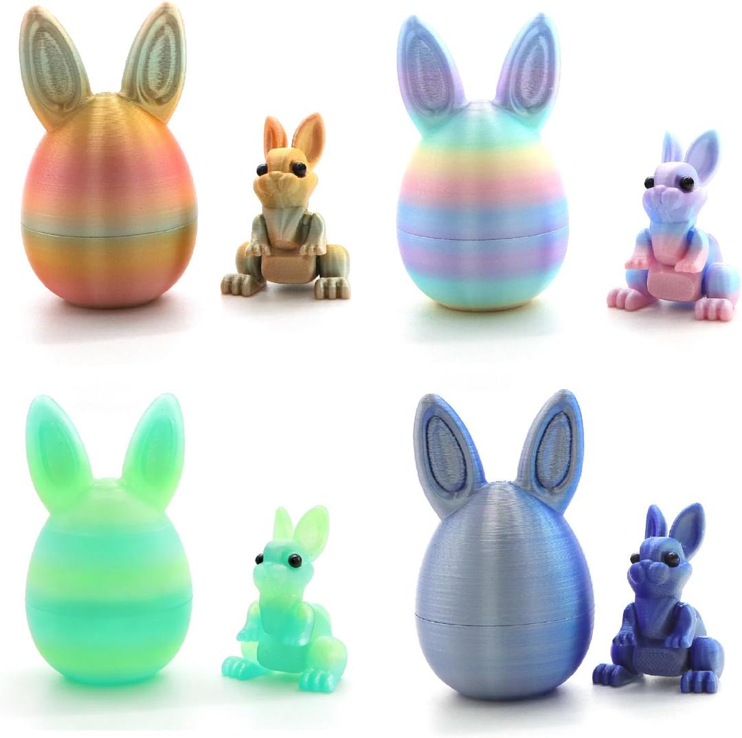 3D Printed Easter Eggs with Bunny Inside,Easter Surprise Rabbit Eggs,3D Printed Animals, Easter Basket Stuffers,Fidget Toys Gifts (4PCS)