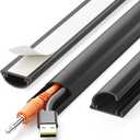 Delamu 42.5in Adhesive Cord Hider Wall, Mounted TV Cord Cover Kit, Multiple Cable Raceways for Wall Corner, Wire Cover Hiders for 1-2 Cables, 1.18" W X 0.43" H, Black