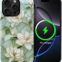 Case Compatible with iPhone 16 Pro Max [Compatible with MagSafe] Hybrid 2-Layer Hard Shell Protection Case, Shockproof Protective Magnetic Cover for iPhone 16 Pro Max, Blooming Cyan Flowers