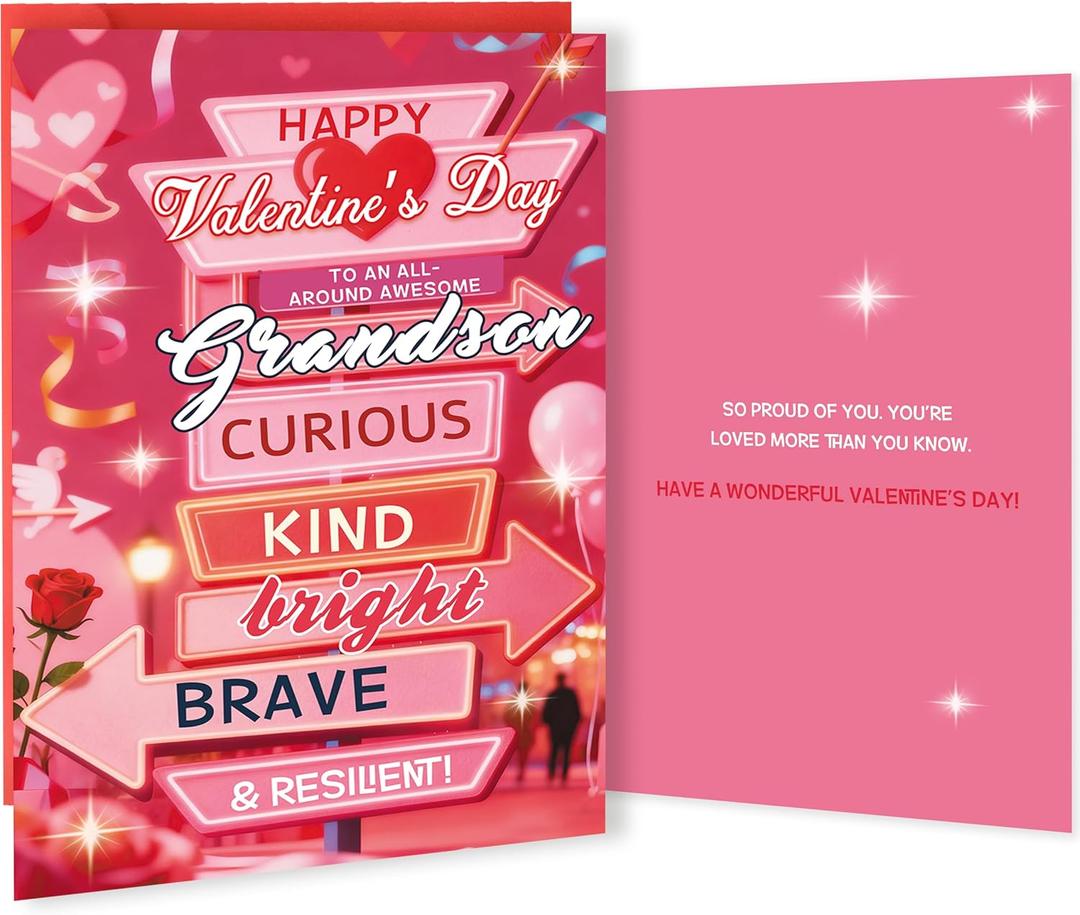 2 x YiKaLus Unique Grandson Valentine's Card,Valentines Day Card Gift for Grandson from Grandma Grandpa