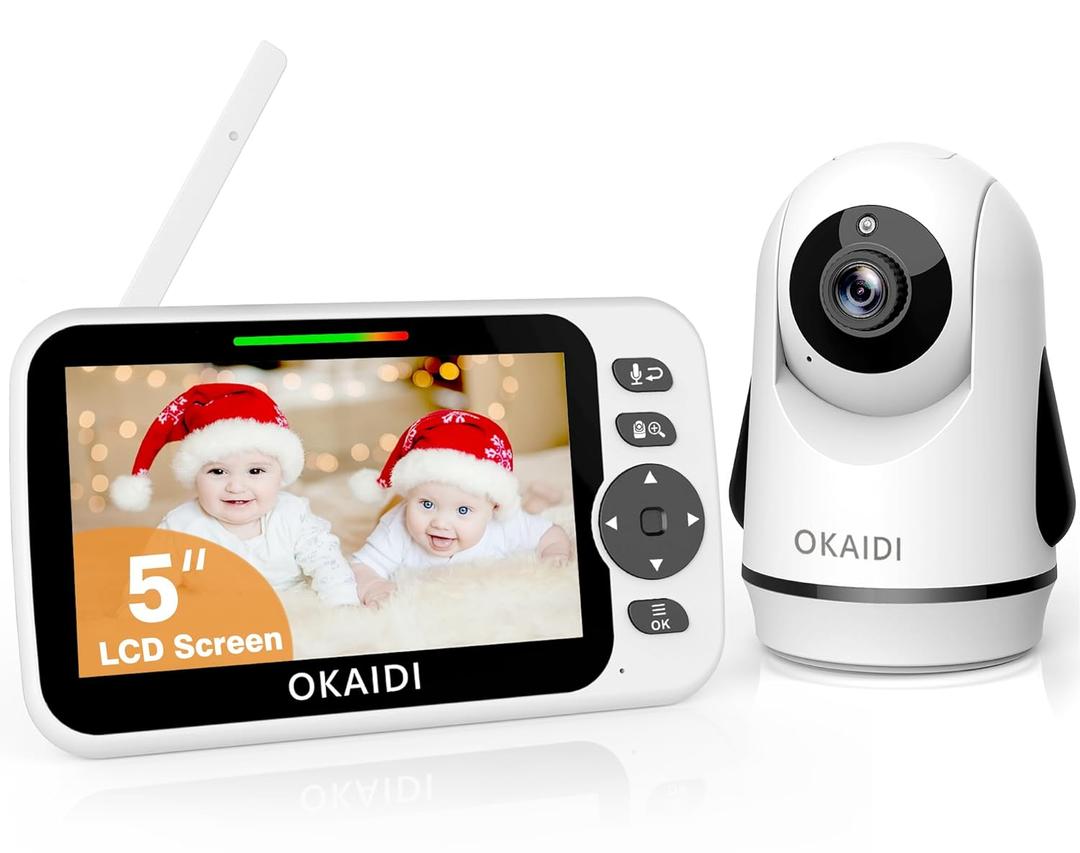 Video Baby Monitor with Camera and Audio, 5" Display Baby Monitor No WiFi, 30H Battery and 1000ft Range Baby Monitor, Remote Pan-Tilt-Zoom Baby Camera, Night Vision, 2-Way Talk, VOX,Temperature (OD8052)