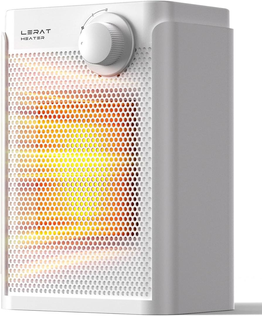 Lerat Electric Space Heater, Small Heater for Indoor Use, 1200W PTC Fast Heating Portable Heater, Overheat & Tip-Over Protection, Heating & Fan Modes for Bedroom, Office, Camping, Milky white