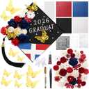 WinnerWhy 50Pcs DIY Dominican Republic Flag Graduation Cap Decorations 2026 Handmade Dominican Republic Grad Hat kit Included Faux Flower Heads 3D Butterfly Stickers for Craft Graduation Cap Topper