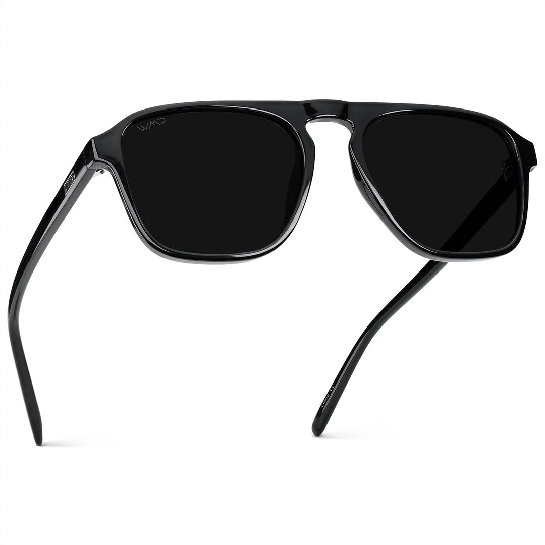 WearMe Pro Polarized Modern Aviator One-Bridge Square Mens Sunglasses (Black / Triple Black Lens)