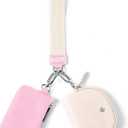 Mum's Memory Mini Zip Around Wristlet Wallets for Women -KeyChain Wallet with Detachable Dual Pouch Wristlet -Key Chain Coin Purse Small Wallets (Pink+White)