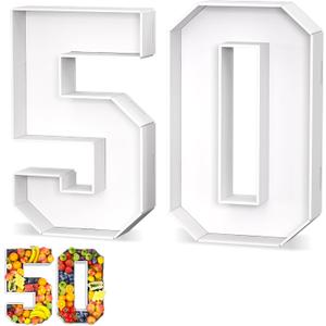 Paready 13.78'' Fillable Cardboard Number 50, Charcuterie Foam Board Number 50, Food Fillable Number Shaped Sweets Flower Candy Cupcake Container Box for 50th Anniversary Birthday Party Decoration