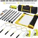 Outdoor Badminton Set for Backyard Lawn Beach Portable Badminton Net Set System with Anti Sagging Design 4 Carbon Aluminum Rackets 3 Birdies and Carrying Bag, Regulation