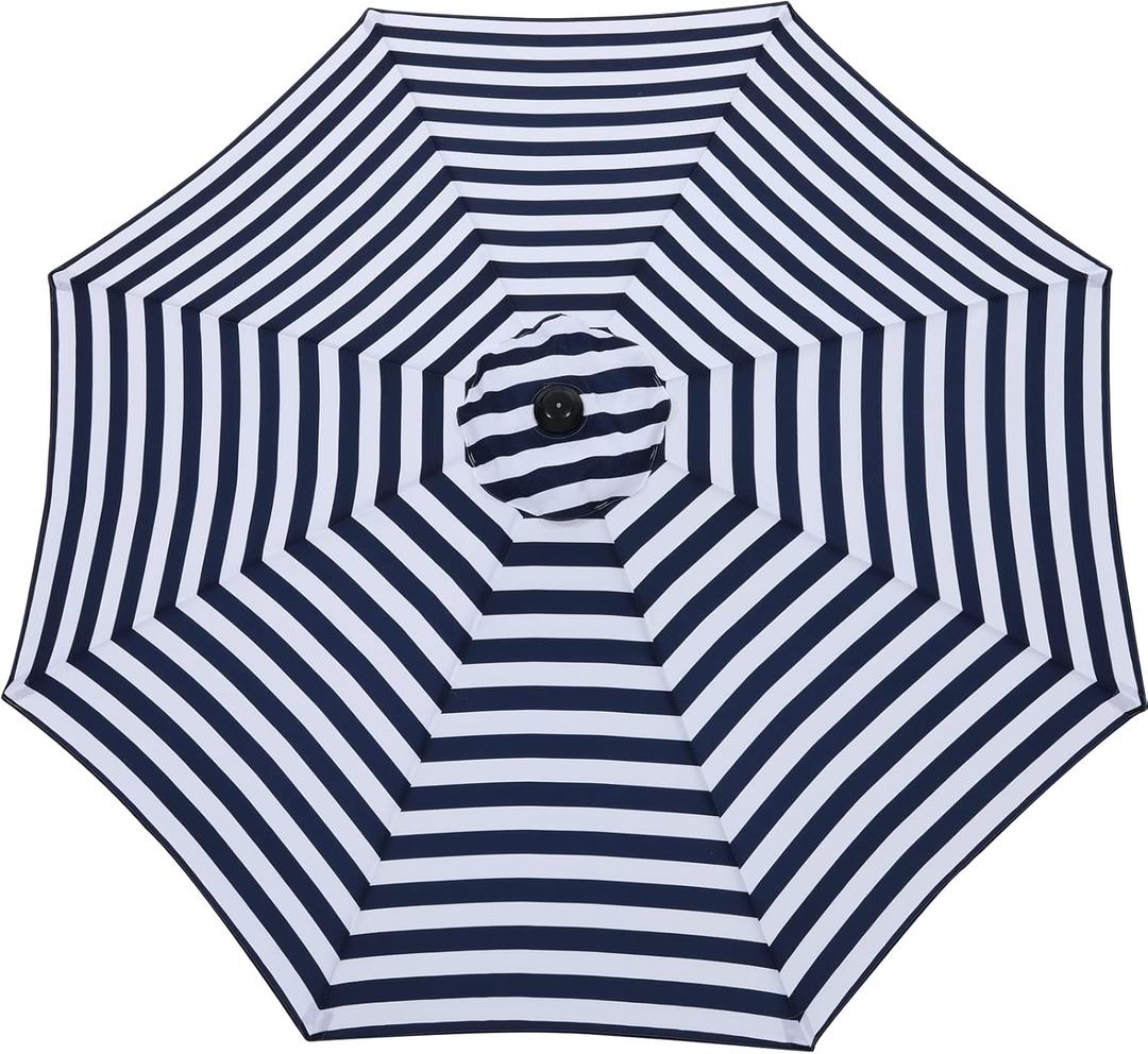 MASTERCANOPY Patio Umbrella 9 ft Replacement Canopy for 8 Ribs-Navy Blue&White Canopy Only