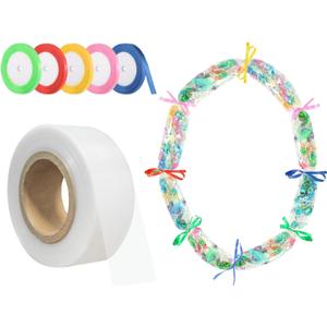 1 Roll Poly Tubing with Ribbon 2 Inch x 328 ft with 5 Rolls Ribbon Graduation Candy Lei Tubing Lei Making Kit for Colorful Graduation Candy Garland Decorations