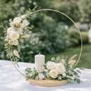 6 Pack Floral Hoop Centerpieces with Stand, 18 Inches Metal Rings for Crafts DIY Centerpieces Table Decoration with 8 Inch Large Wooden Stand Wedding Birthday Baby Shower Party Table Displays