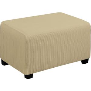 Easy-Going Stretch Ottoman Cover Folding Storage Stool Furniture Protector Soft Rectangle slipcover with Elastic Bottom(Ottoman Small,Beige)