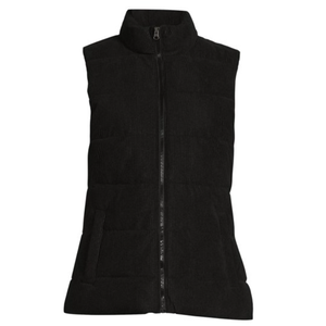 Women Corduroy Vest Quilted Warm Cotton Jacket Thickening Outerwear Size M Black Color