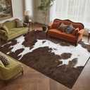 DweIke Cow Print Rugs for Living Room, 8x10 Large Soft Brown Faux Animal Cowhide Area Rug, Washable Non-Slip Stain Resistant Throw Carpet for Dining Room Office Western Home Decor