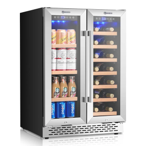 24 Inch Wine and Beverage Refrigerator Under Counter, Dual Zone 20 Bottles & 88 Cans Beverage Fridge with Stainless Steel Tempered Glass Door, Built-in/Freestanding Mini Fridge for Office/Bar/Kitchen