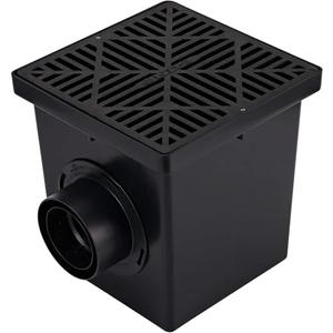 NDS 1200BKITRTL1PK Square Catch Basin Drain Kit with 2-Opening Catch Basin Drain, 2 Adapters, 1 Outlet Plug, and 1 Plastic Drain Grate, 12-Inch, for Lawns, Landscaped Areas, Black