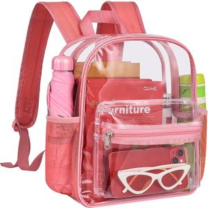 MAY TREE Clear Backpack for Stadium Events, 12x11x5 Inches Small Clear Backpack for Concert Festival Sports Outdoor - Pink