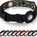 AirTag Dog Collar with Metal Buckle - Printed Nylon Soft Leather Dog Collar with Apple AirTag Holder - Secure Tracking GPS Pet Collars for Girl Boy Small Large Dogs (S, 12"-15" Neck Fit, Space)