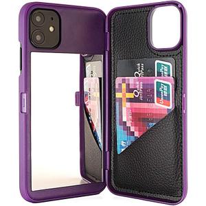 for iPhone 11 Case, Women Luxury Wallet Case Cover with Card Holder Shockproof Mirror&Kickstand for Apple iPhone 11 2019 6.1" - Purple