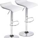 Set of 2 Barstool, Adjustable Swivel Bar Stools with PU Leather and Chrome Base, Gaslift Pub Counter Chairs, White, 15 inches x 15 inches x 33 inches