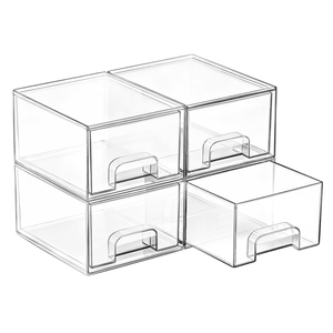 Large Stackable Acrylic Drawers - 4 Clear Storage Drawers for Organizing Make up, Nail Polish, Hair Accessories, and Beauty Supplies - Makeup Organizer for Vanity, Bathroom Organizer Countertop