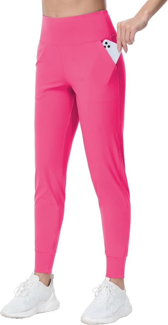 Dragon Fit Joggers for Women with Pockets,High Waist Workout Yoga Tapered Sweatpants Women's Lounge Pants (Large, Bright Pink)