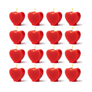 Lyrow 16 Pcs Mini Valentine's Day Red Heart Candles 2 Inch Small Heart Burning Candles Soy Wax Candle for Valentines Romantic Special Night Wedding Anniversary Table Decorations