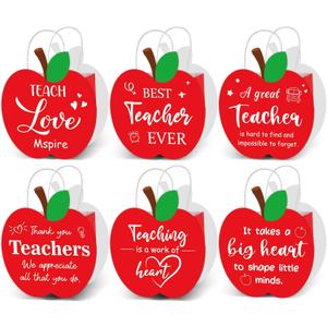 12Pcs Teacher Appreciation Gift Party Decoration Red Apple Favor Bag We Appreciate You Bags Thank You Teacher Apple Candy Treat Bag with Handle for Teachers’Day Back to School Party Supply 4.7×3.1×4.7