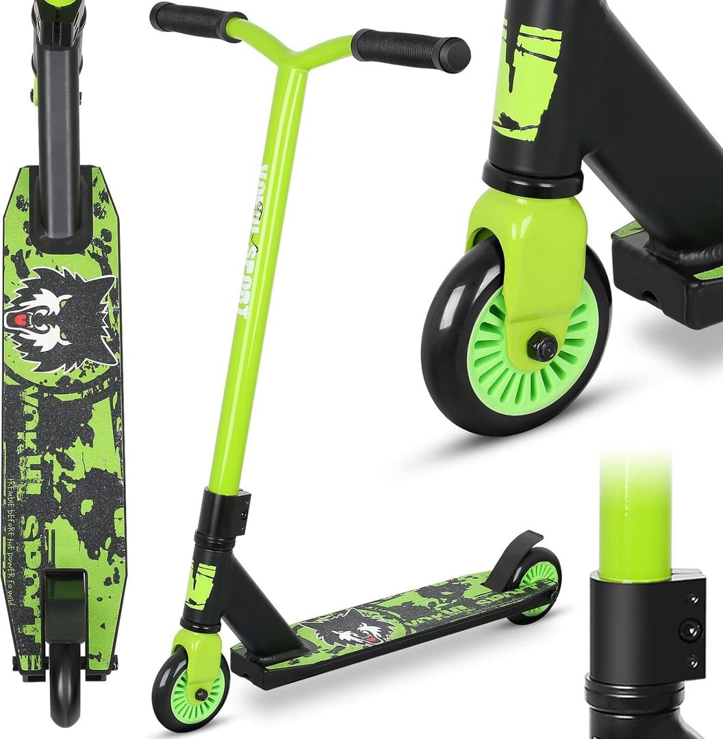Pro Trick Scooter, Entry Level Stunt Scooters for Kids Ages 6 Years and Up, Aluminum and Lightweight Complete BMX Freestyle Scooter for Beginners (2022 Black Green)