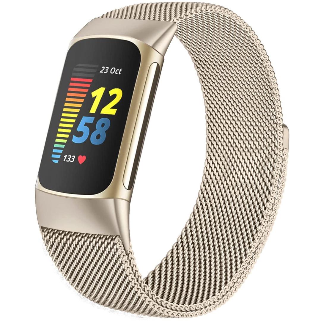 surundo Compatible with Fitbit Charge 6/Charge 5 Bands for Wmen Men, Metal Mesh Milanese Loop Adjustable Strap Replacement for Fitbit Charge 6/Charge 5 Advanced Fitness & Health Trackers