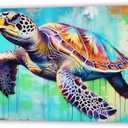 QIXIANG Colorful Marine Life Canvas Wall Art Watercolor Sea Turtle Painting Prints Ocean Themed Decor Artwork for Bathroom Decor Framed (Sea Turtle 3, 16.00" x 24.00")