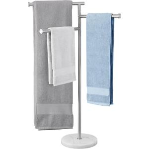 KES Free Standing Towel Racks for Bathroom with Weighted Marble Base, 40-Inch Floor Standing Towel Rack Stand, 3 Swivel Bars, Premium 18/8 Stainless Steel Brushed Finish, BTH219-2