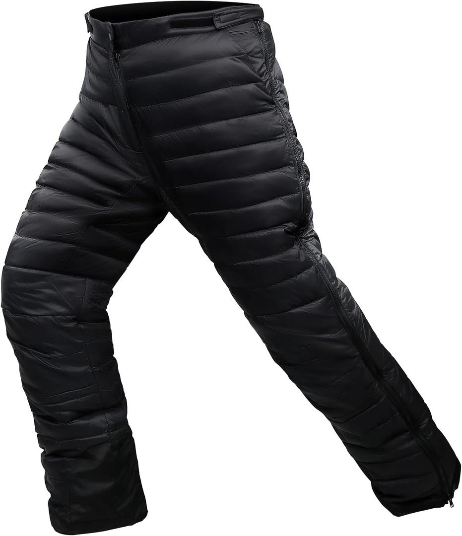 Men's Winter Ultra Warm Utility Down Pants Insulated Outdoor Windproof Compression Snow Pants High Waisted (Medium, Black)