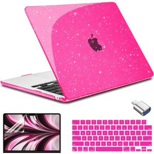 Compatible with MacBook Air 13.6 inch Case 2025 2024 M4 A3240 M3 A3113 2022 M2 A2681, Sparkly Hard Shell Case & Keyboard Cover Screen Protector Type C Adapter, Glitter Rose