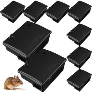 Qualirey 8 Pack Rat Bait Station with Key,9.8 x 7.5 x 3.9 in,Classic | Fits Rats and Mice, Rodents with Lockable, Durable Reusable Plastic, Ideal for Yards, Garages and Outdoor