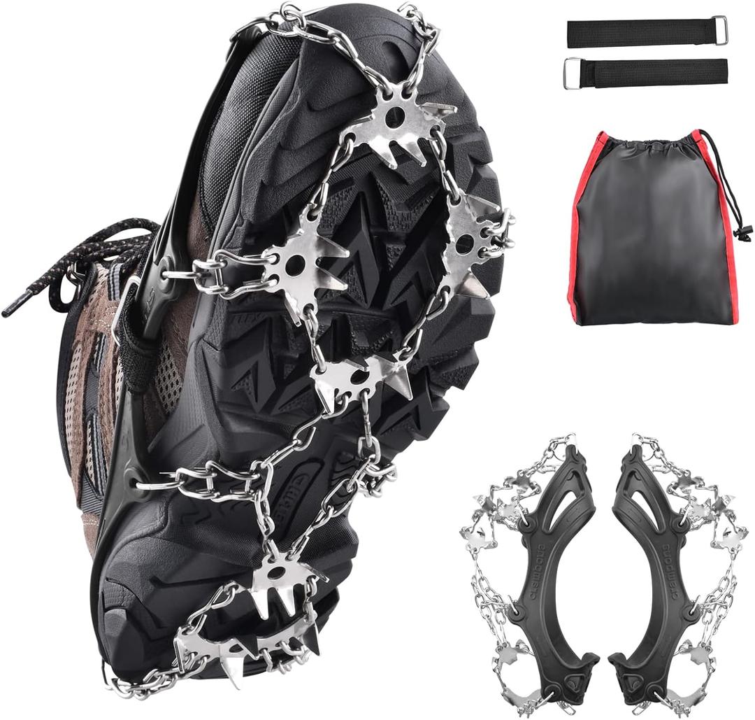 TRIWONDER Crampons for Boots Shoes Traction Ice Cleats Snow Grips Anti Slip Stainless Steel Micro Spikes for Hiking Fishing Walking Climbing Jogging Mountaineering (X-Large)