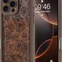 MZELQ Compatible with iPhone 16 Pro Case Silicone Card Holder, Cute Pattern Rose Flower Floral Cover for Girls Women -Brown