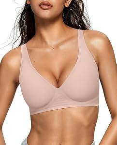 OEAK Womens Jelly Bras Wireless Deep V Comfy Push Up Tshirt Bras NDE 2XL