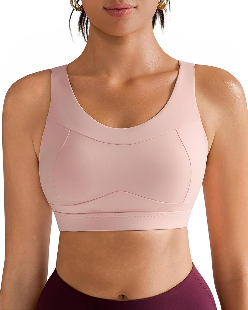 RUNNING GIRL High Impact Sports Bras for Women,Racerback Running Bra Workout Crop Tank Tops Longline Sports Bra Push up (Pink, M)