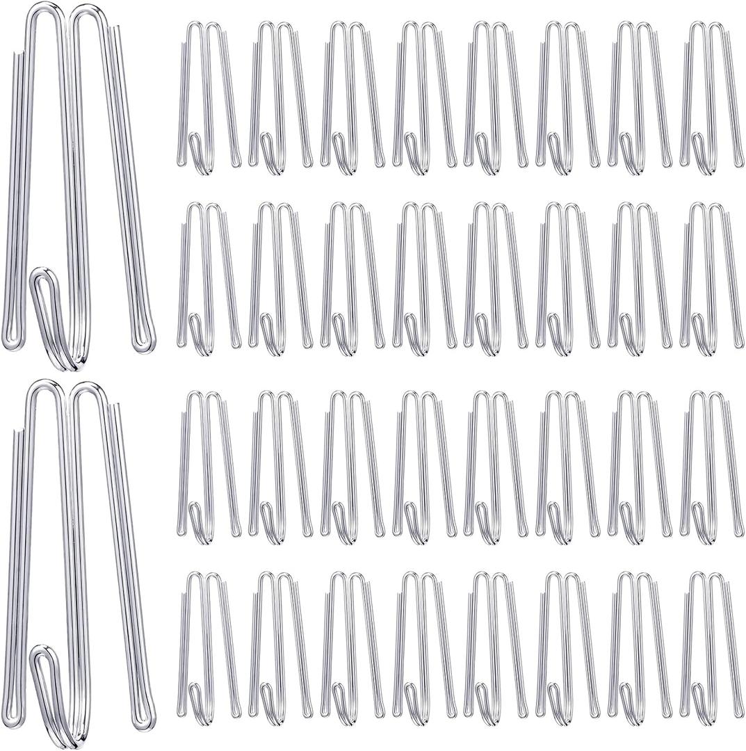 Blulu Pleat Hooks Stainless Steel Curtain Hooks Drapery Clasp and Pin 4 Prongs Pinch Pleat Tools Clips for Window, Shower Curtain (60 Pcs)