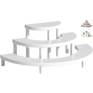 3 Tier Risers Display Stand,Wooden Cupcake Holder Stand,Rustic Cologne and Perfume Organizer for Women,Dessert Table Display Set for Party (White)