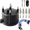 MOAUTO Ignition Distributor Cap & Rotor and Iridium Spark Plugs with Wire Set Tune Up Kit 671-4070 FD174T Compatible with Jeep Wrangler 1991-1995 Cherokee Comanche Dodge Dakota 1996-1998 2.5L L4