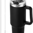 TaroKitc 40 oz Tumbler with Handle | Stainless Steel Insulated Travel Mug Iced Coffee Cup with Lids and Straw | Keeps Drinks Cold for 34 Hours | Dishwasher Safe, BPA Free | BLACK