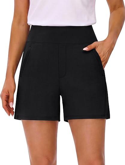 BMJL Womens Dressy Casual Shorts 5" Summer Travel High Waisted Lounge Golf Workout Running Shorts with Pockets, Large