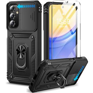 BaHaHoues for Samsung Galaxy A15 5G Case with Screen Protector & Slide Camera Lens Cover,Built-in 360Rotate Magnetic Ring Stand Shockproof Protective Phone Case for Samsung A15 5G Case (Black)