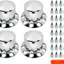 Semi Truck 4 Rear Axle Cover Lug Nut Covers Wheel Covers Kit with 32/33mm Thread-on Lug Nut Covers, 10 Hole Removable CapsABS Plastic Chrome Plated (Installation Tool Included)