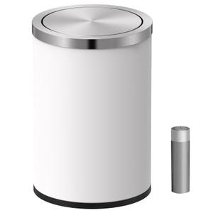 Mbillion Small Trash Can with Swing Lid 4 Gallons/ 15 Liter, Mini Trash Can with lid, Stainless Steel Cylindrical Garbage Can for Home and Office Bathroom Bedroom, for Ground and Desktop White
