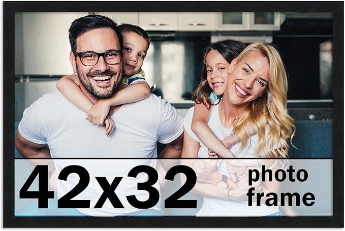 42"x32" Frame Black Picture Frame - Complete Modern Photo Frame Includes UV Acrylic Shatter Guard Front, Acid Free Foam Backing Board