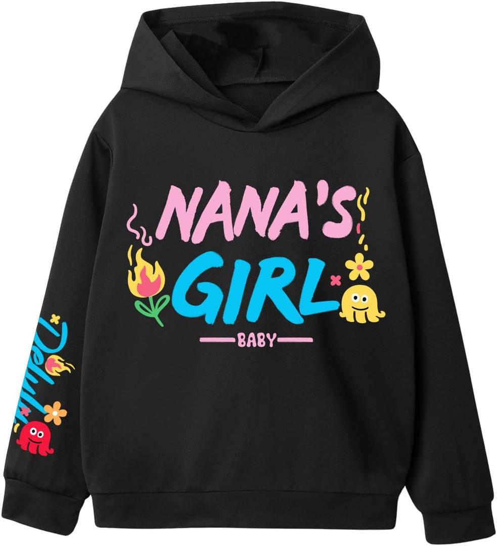 SweatyRocks Girl's Cute Graphic Hoodies Long Sleeve Cartoon Print Pullover Hooded Sweatshirts (Black)