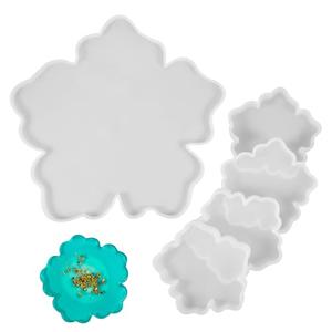 Resin Tray Coaster Mold Set, 1PCS Large Resin Tray Mold and 4PCS Coaster Molds for Resin Casting Large Flower Silicone molds for Resin Tray Casting for DIY Epoxy Resin Casting, Home Decor Making