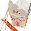 Combo - Pack of 25 Chinese Take Out Boxes Pagoda 16 oz/Pint Size Party Favor and Food Pail with 25 Chopsticks in DHI Packaging